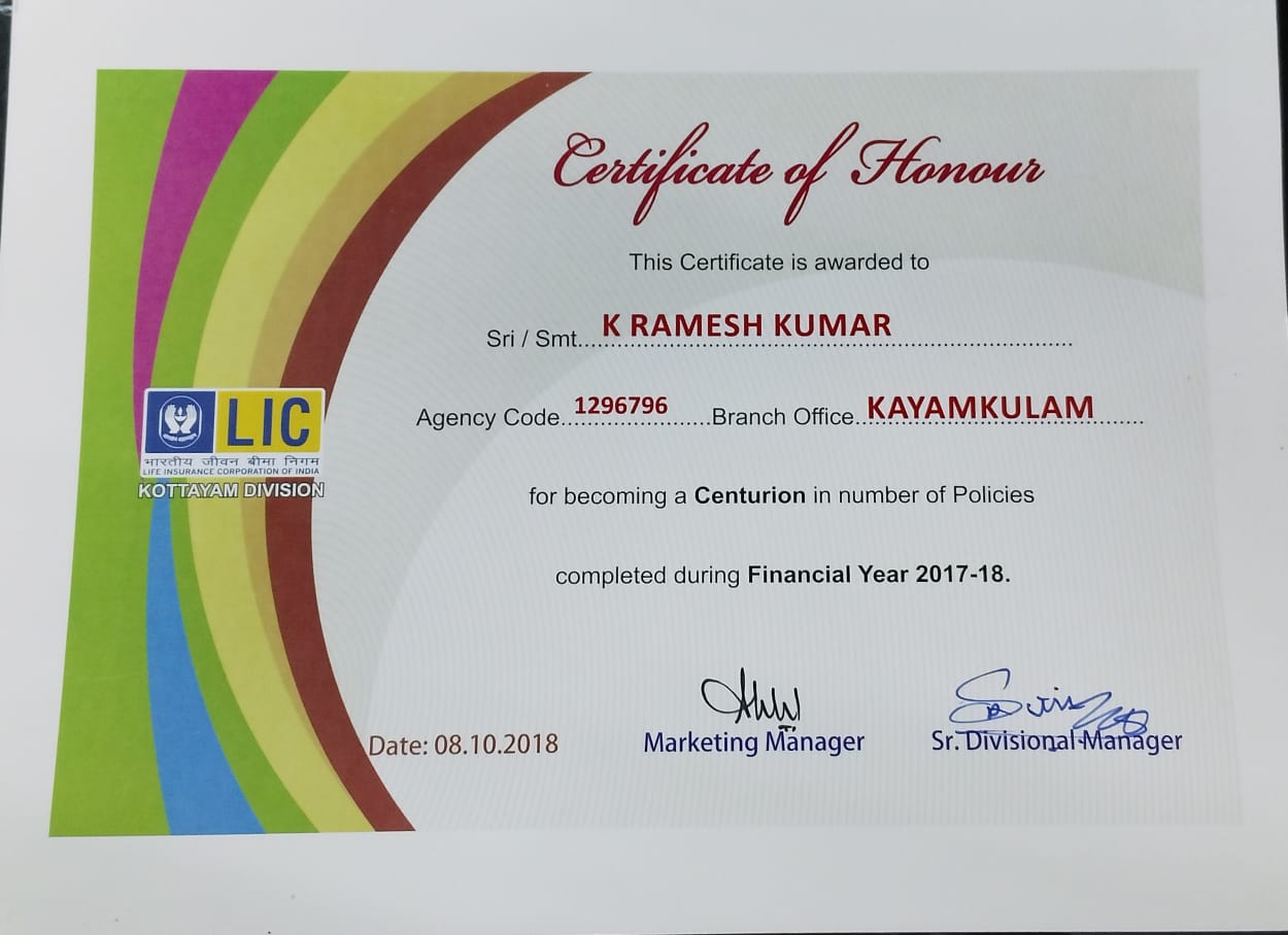 Certificate Of Membership 2018-19